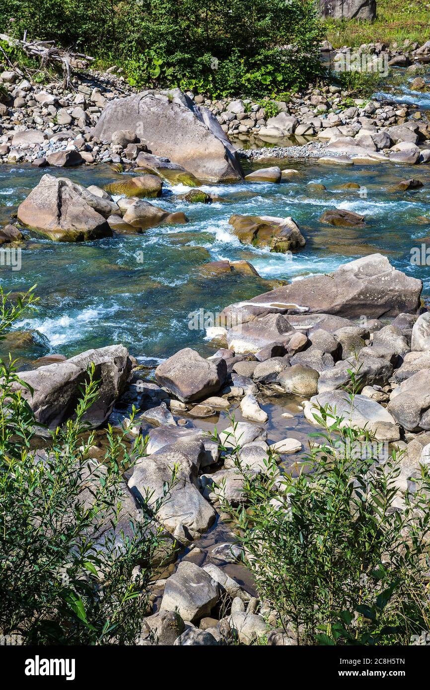 The mountain river Prut  in Yaremche, Carpathians, Ukraine Stock Photo