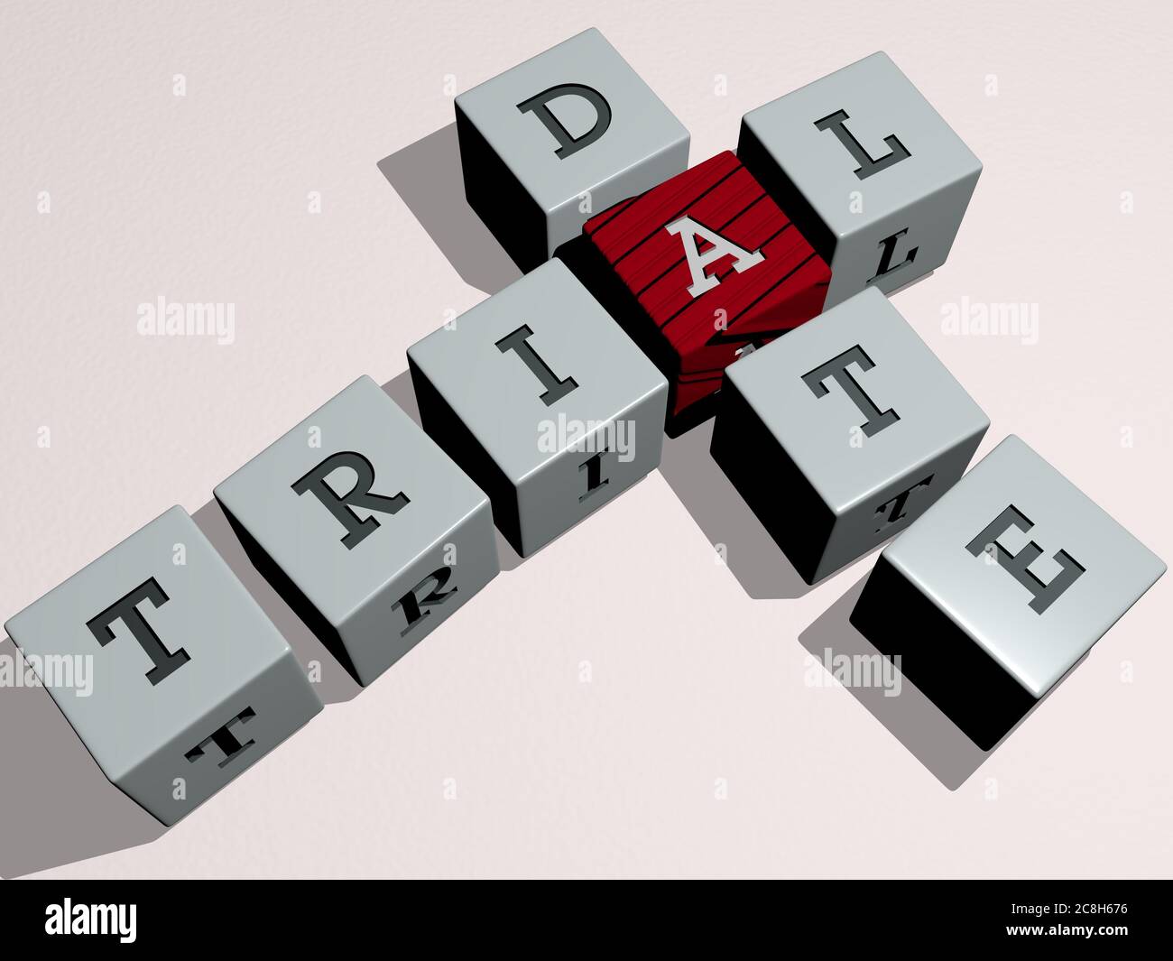 crosswords of TRIAL DATE arranged by cubic letters on a mirror floor