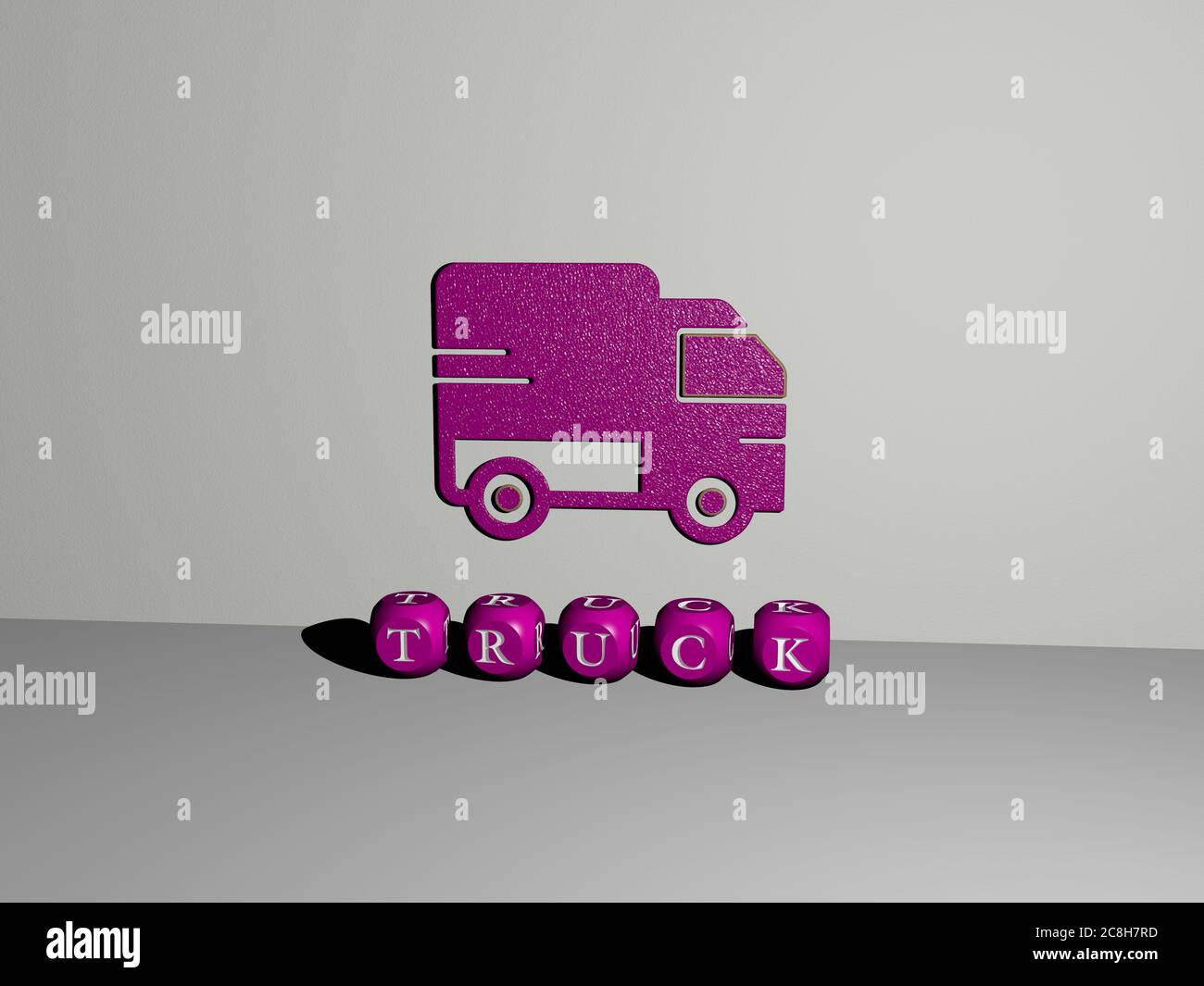 3D illustration of TRUCK graphics and text made by metallic dice