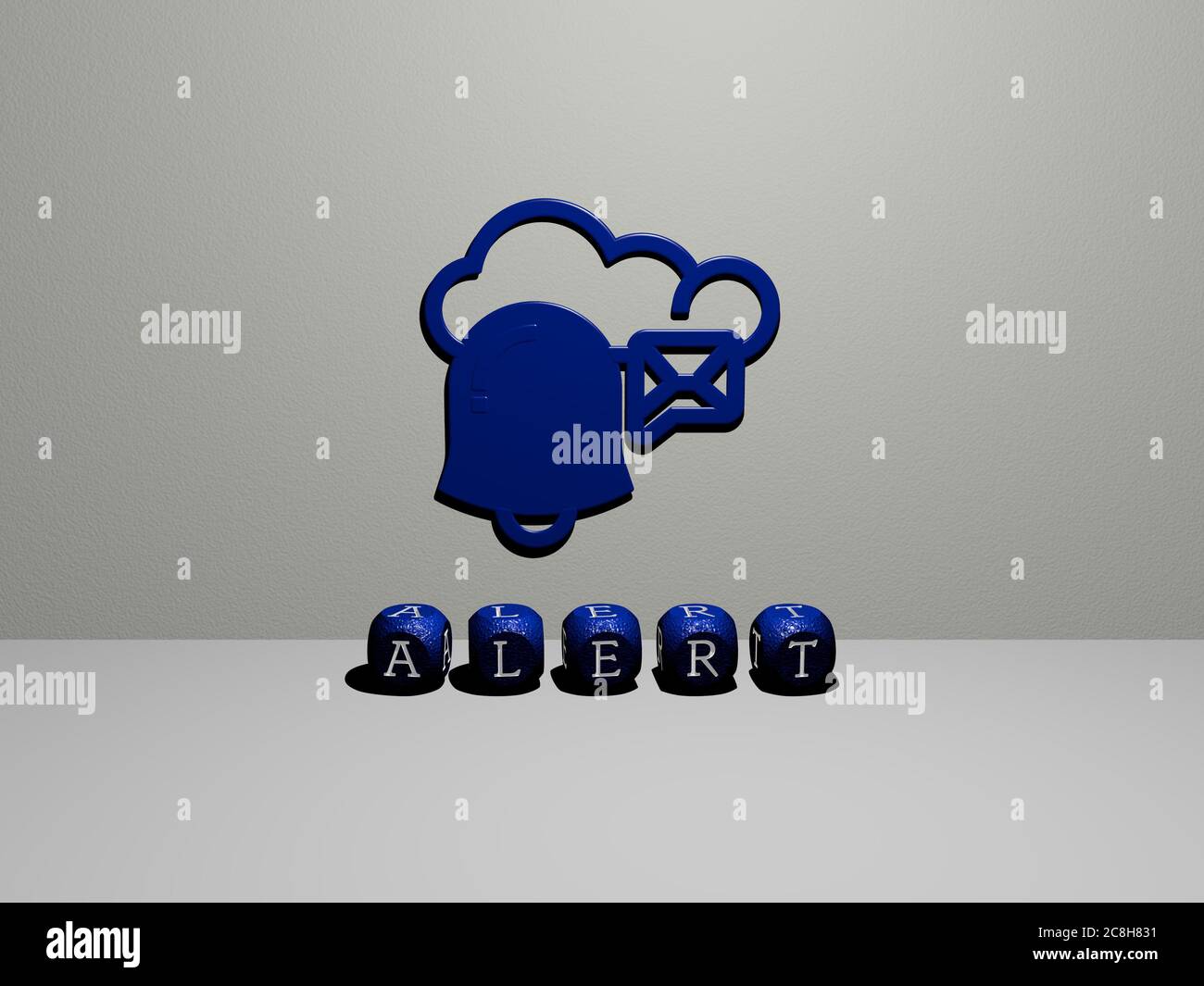 3D representation of alert with icon on the wall and text arranged by ...