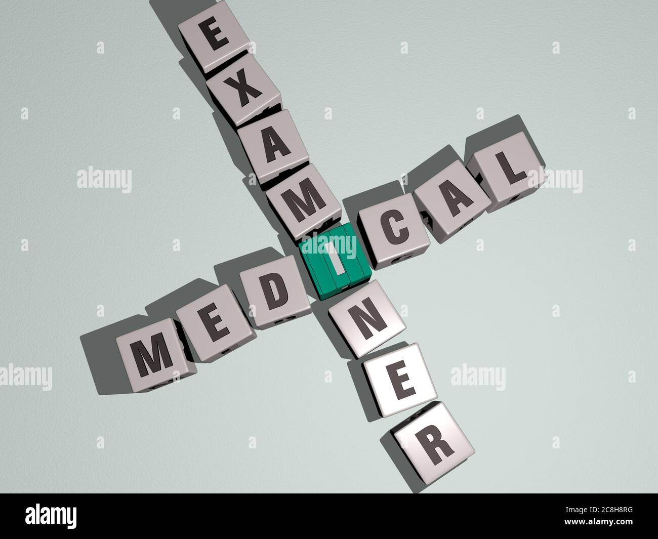 crosswords of MEDICAL EXAMINER arranged by cubic letters on a mirror