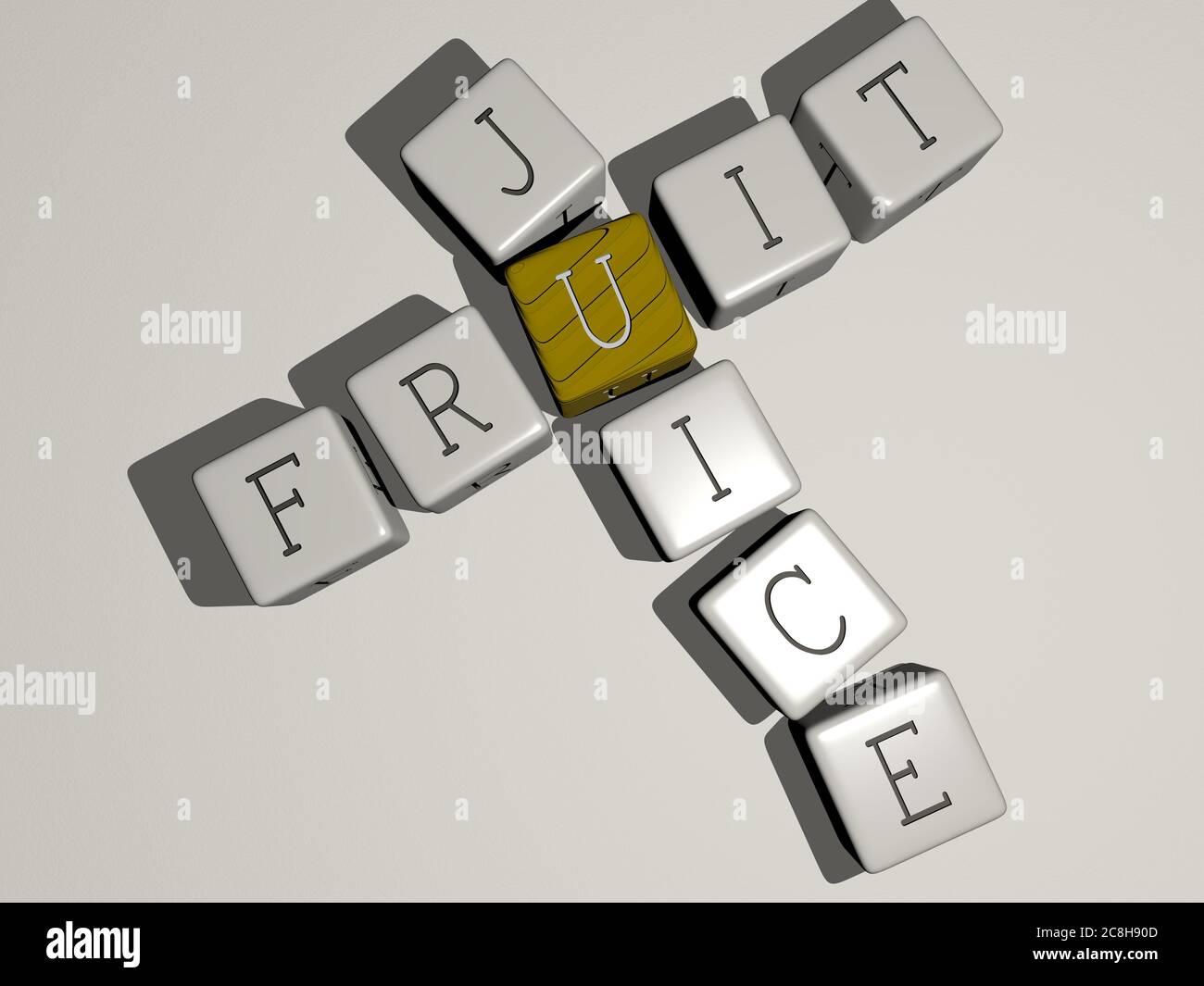 crosswords of FRUIT JUICE arranged by cubic letters on a mirror floor