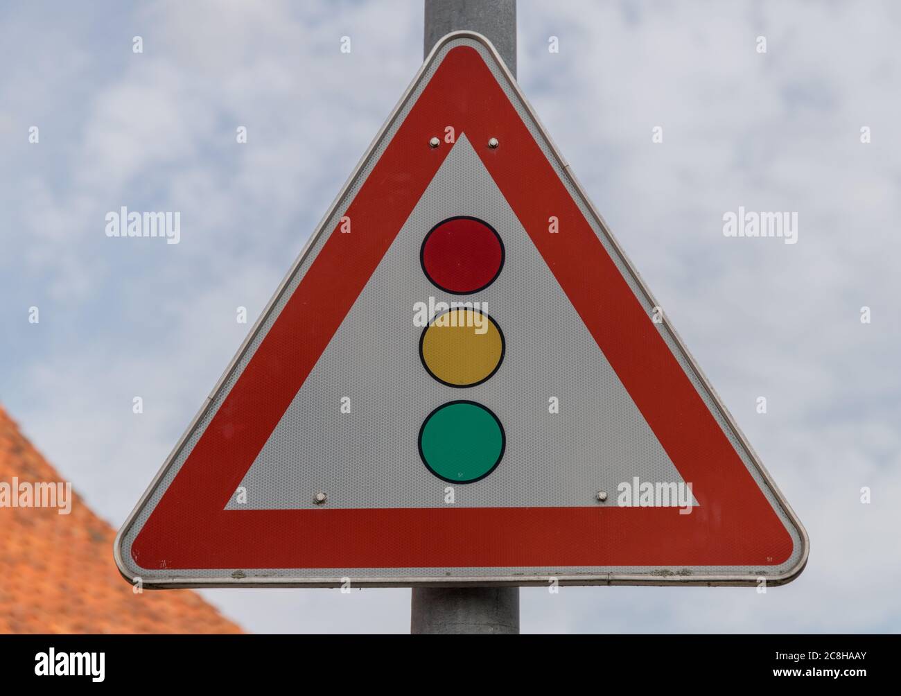 closeup of a traffic sign with the colors red, yellow and green Stock ...