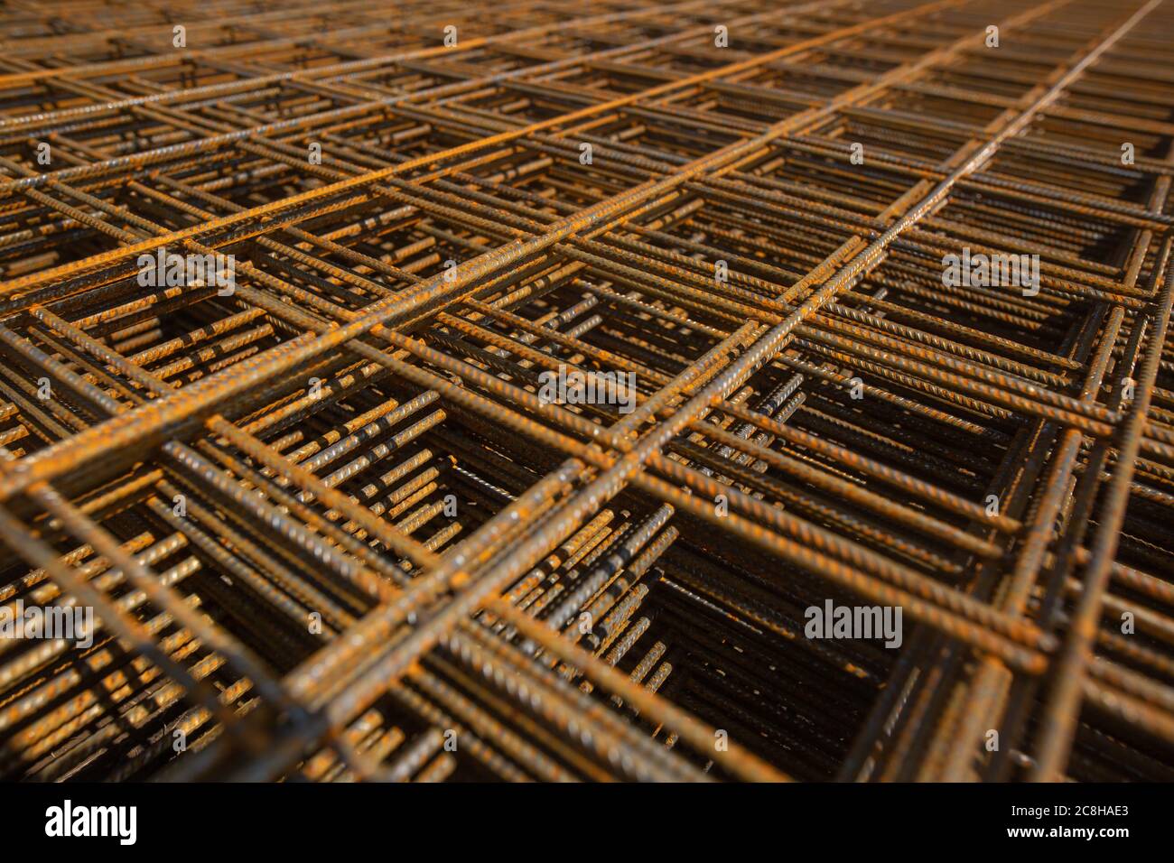 Steel mesh or lattice for foundations of the house or building, construction concept Stock Photo