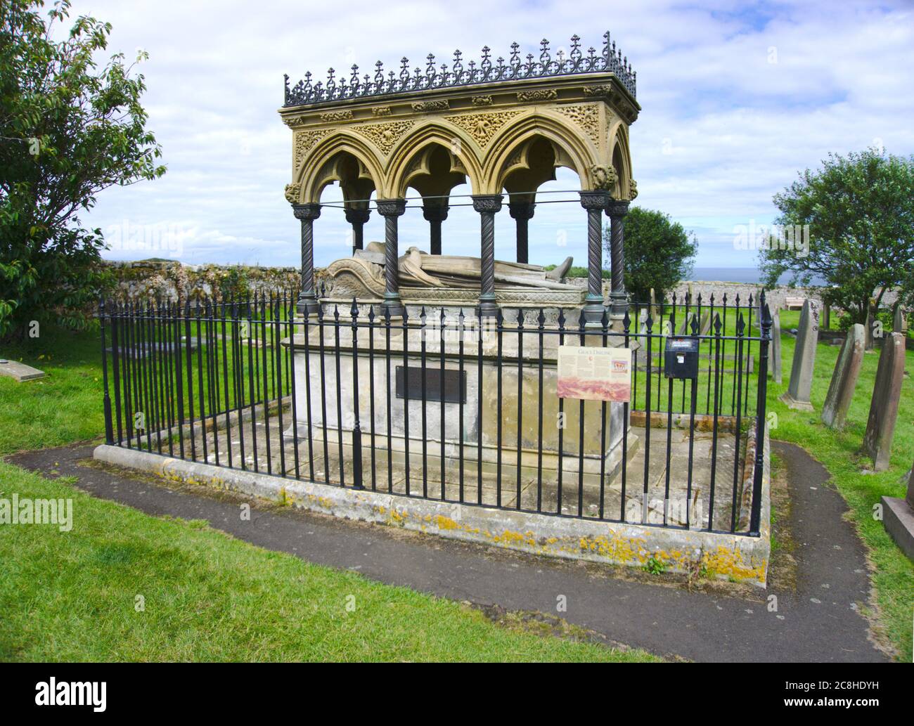 Canopied monument in honour of heroine Grace Darling in St Aidan's Churchyard, Bamburgh, Northumberland, UK. Stock Photo