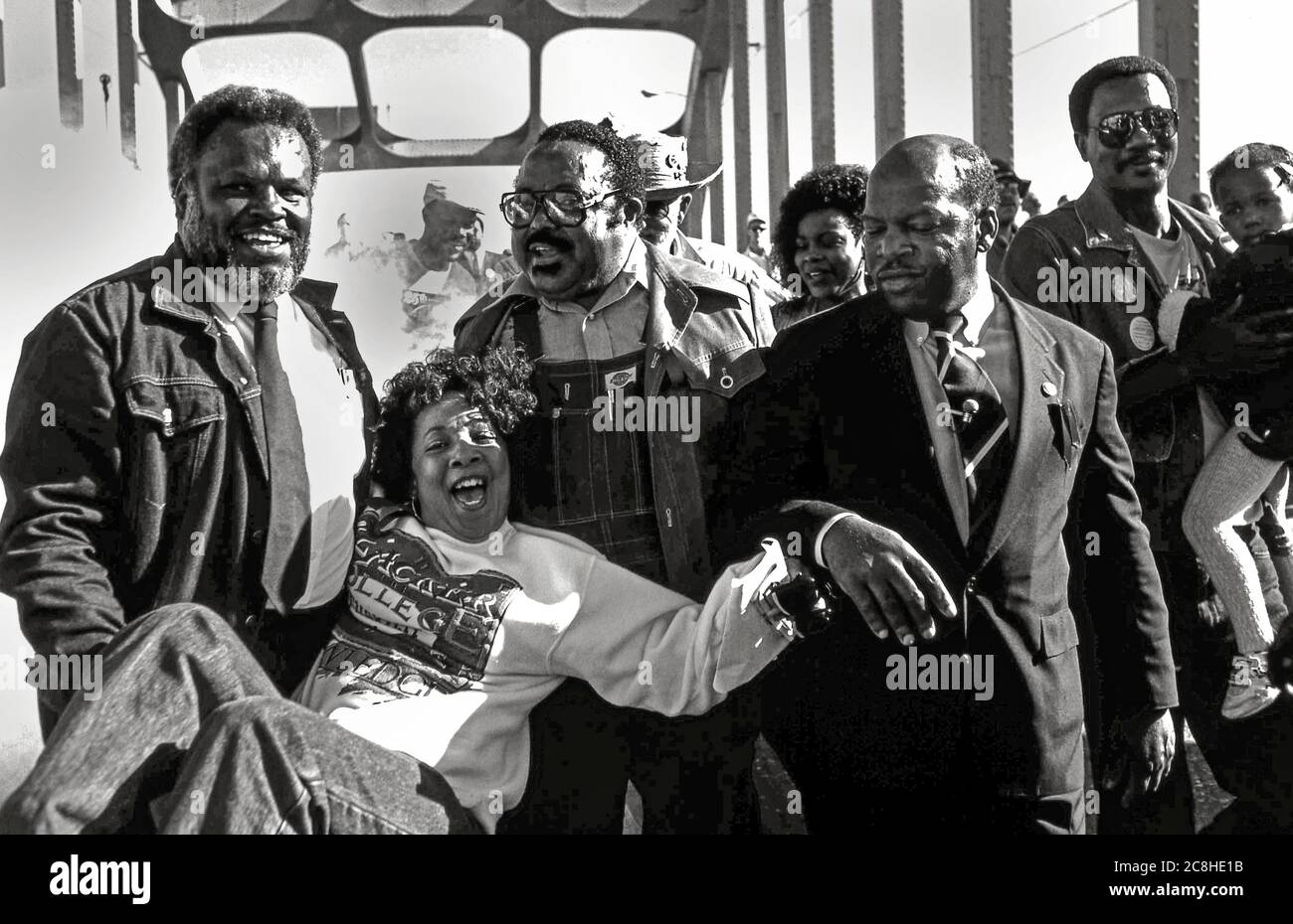 Congressman John Lewis and Hosea Williams crossing the Edmund Pettus