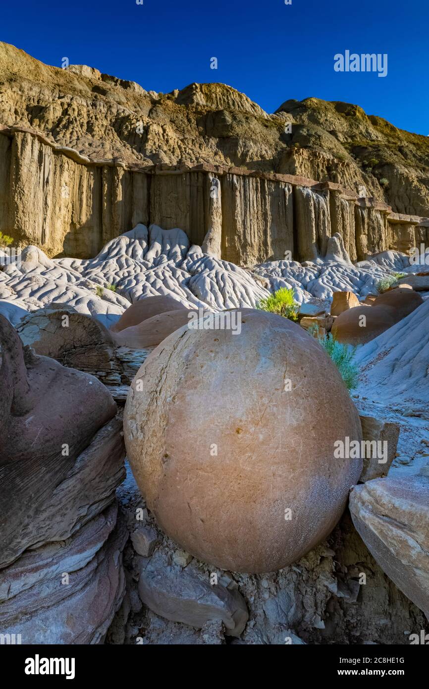 Cannonballs are concretions, naturally formed in Theodore Roosevelt National Park, North Unit, North Dakota, USA Stock Photo