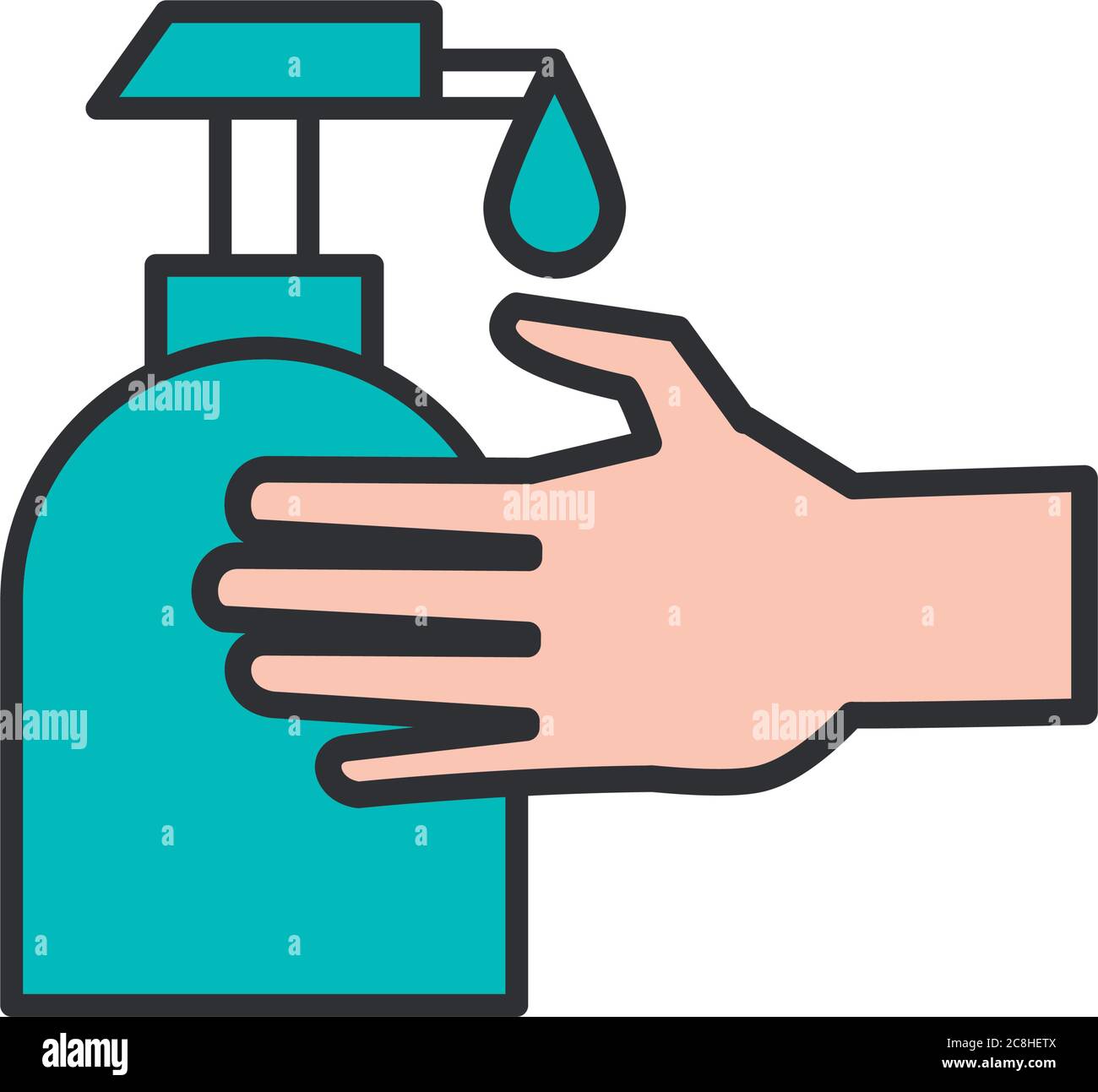 hand with antibacterial soap bottle line and fill icon vector ...