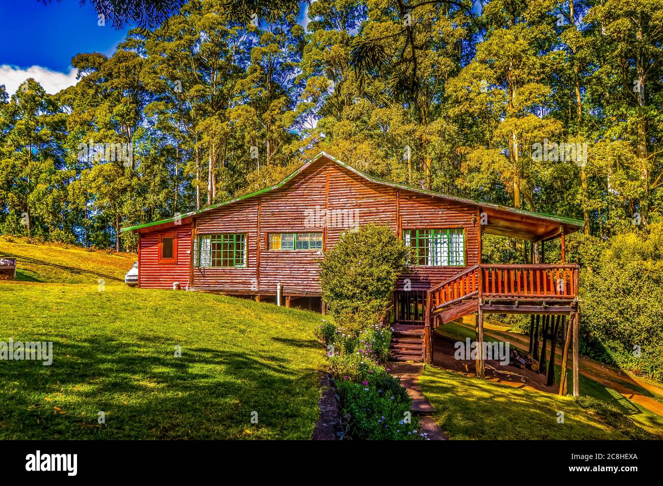 A luxurious wooden log cabin in Magoebaskloof Tzaneen South Africa Stock Photo