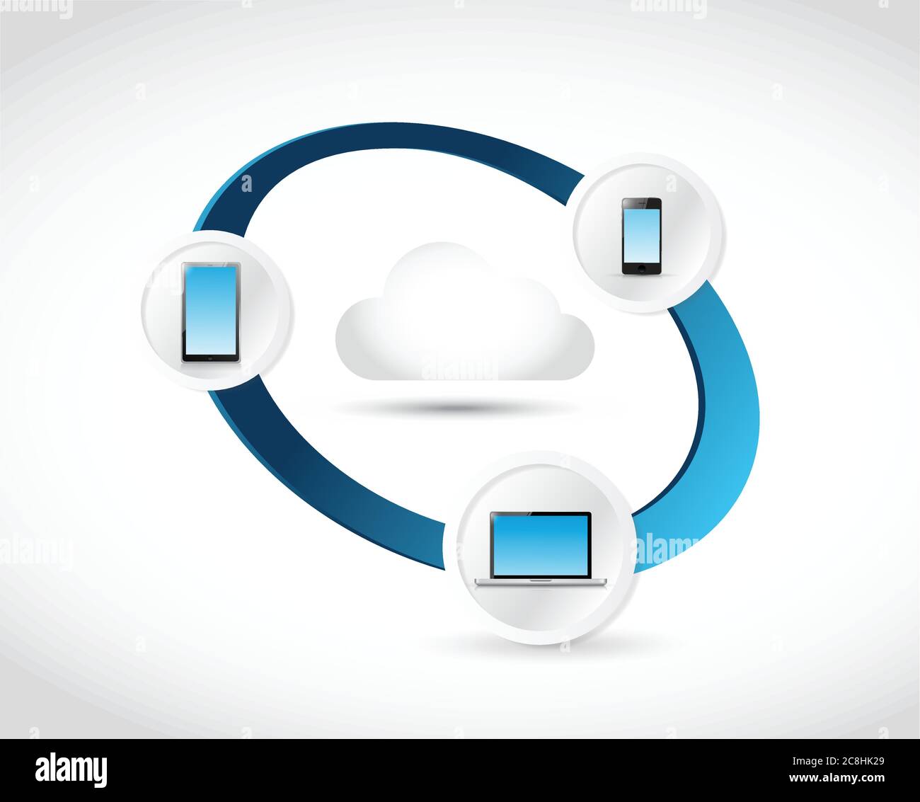 Electronics connected to a cloud. illustration design over white Stock Vector