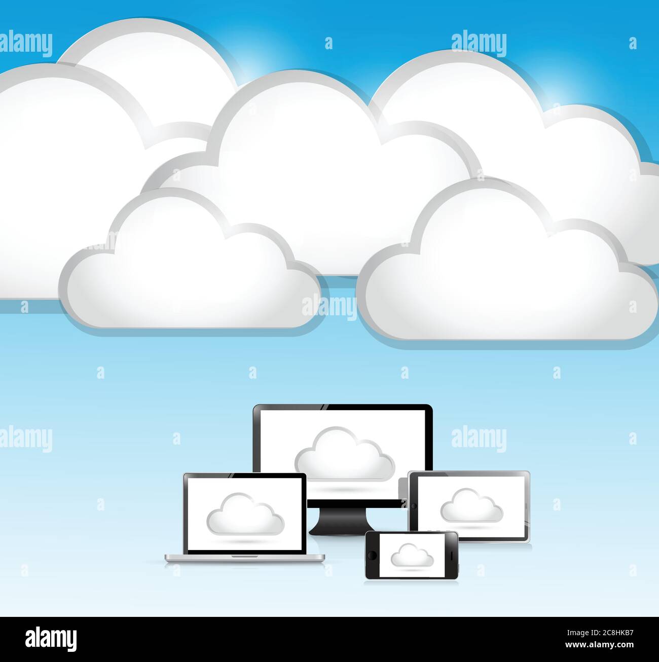 Clouds and electronics illustration design over a white background Stock Vector