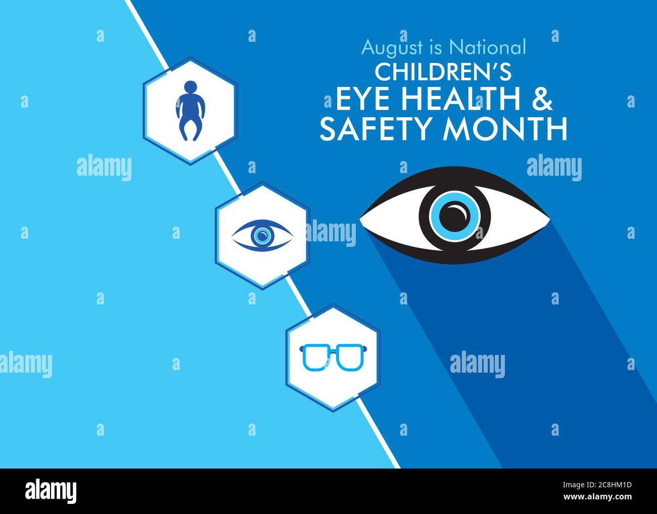 august is children's eye health and safety month awareness poster