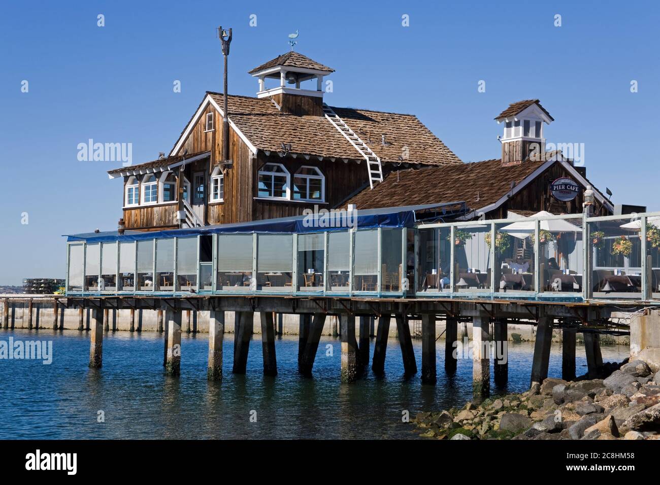 Pier Cafe in Seaport Village, San Diego, California, United States Stock Photo