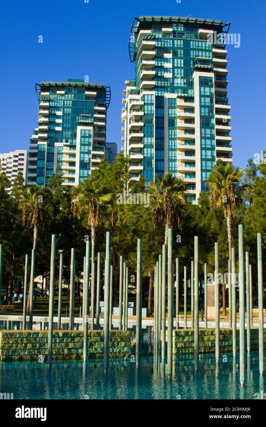Children's Park Fountain & apartment buildings on Harbor Drive, San