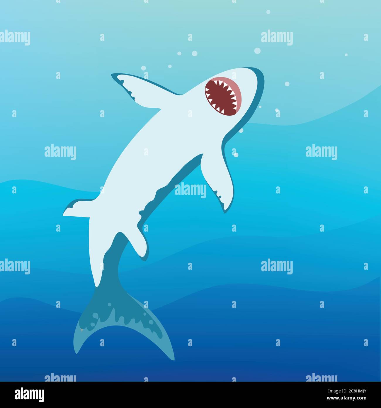 Angry shark on the sea underwater background. Vector illustration. Stock Vector