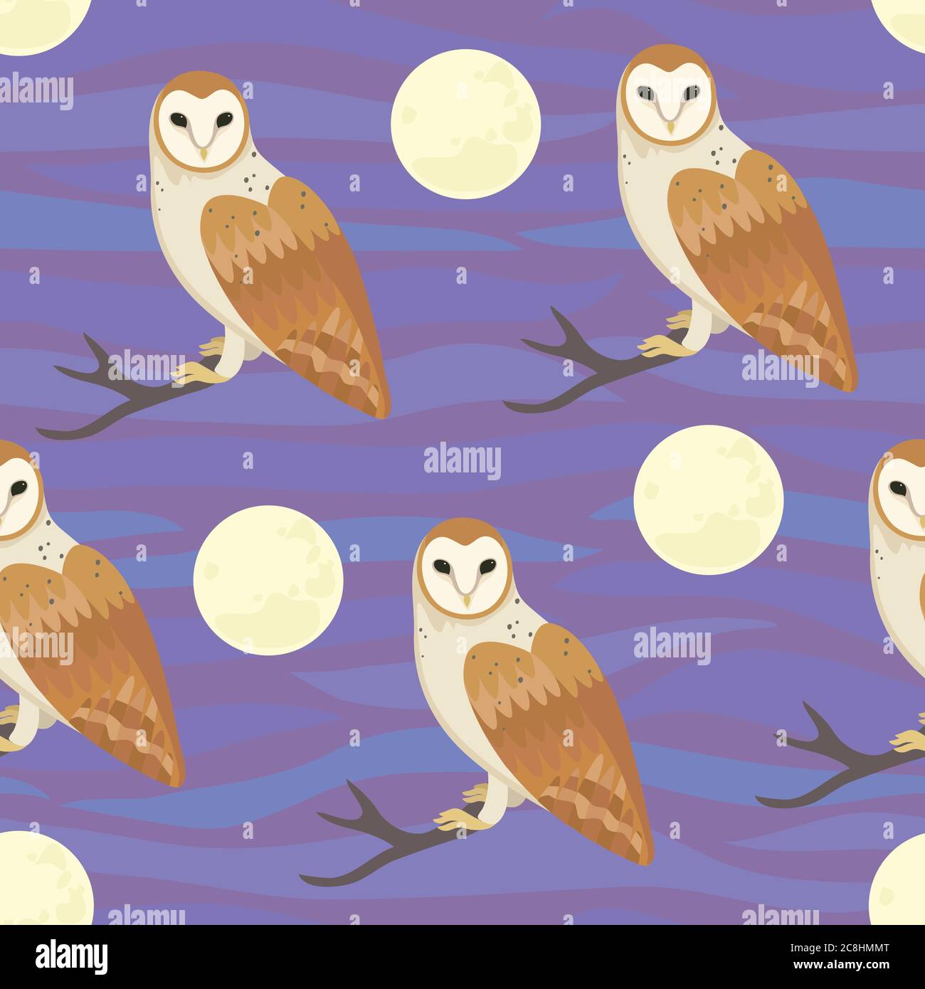 Vector seamless pattern with fool moon and owls.  Stock Vector