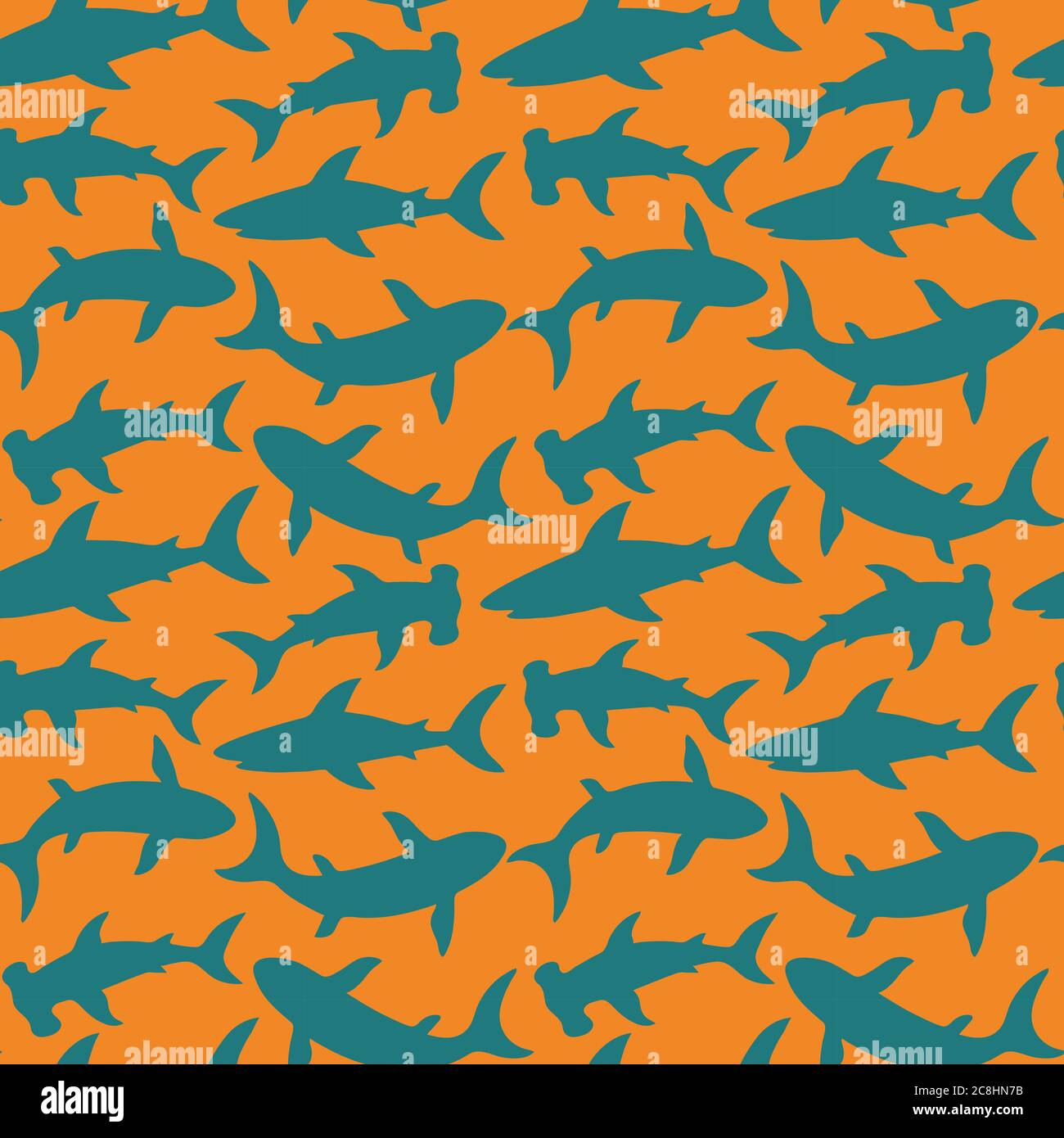 Seamless pattern with cute sharks silhouette. Vector illustration. Stock Vector