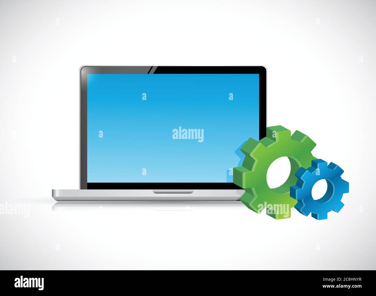 Laptop computer and gear icons. illustration design over a white background Stock Vector Image