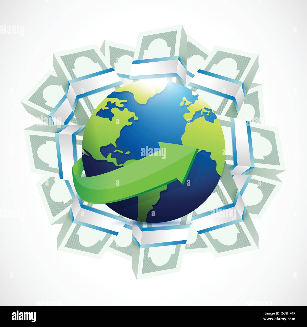 Money around a globe. illustration design over a white background Stock Vector