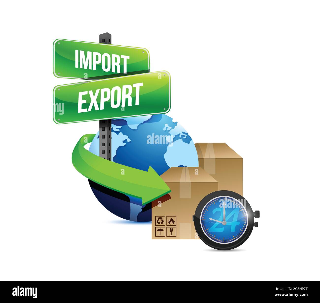 Import and export globe and box and watch illustration design over a white background Stock Vector