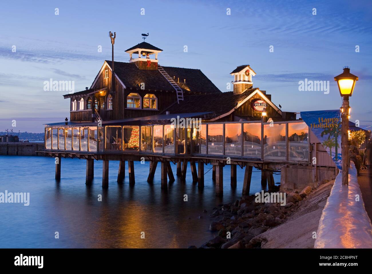 Pier Cafe in Seaport Village, San Diego, California, United States Stock Photo