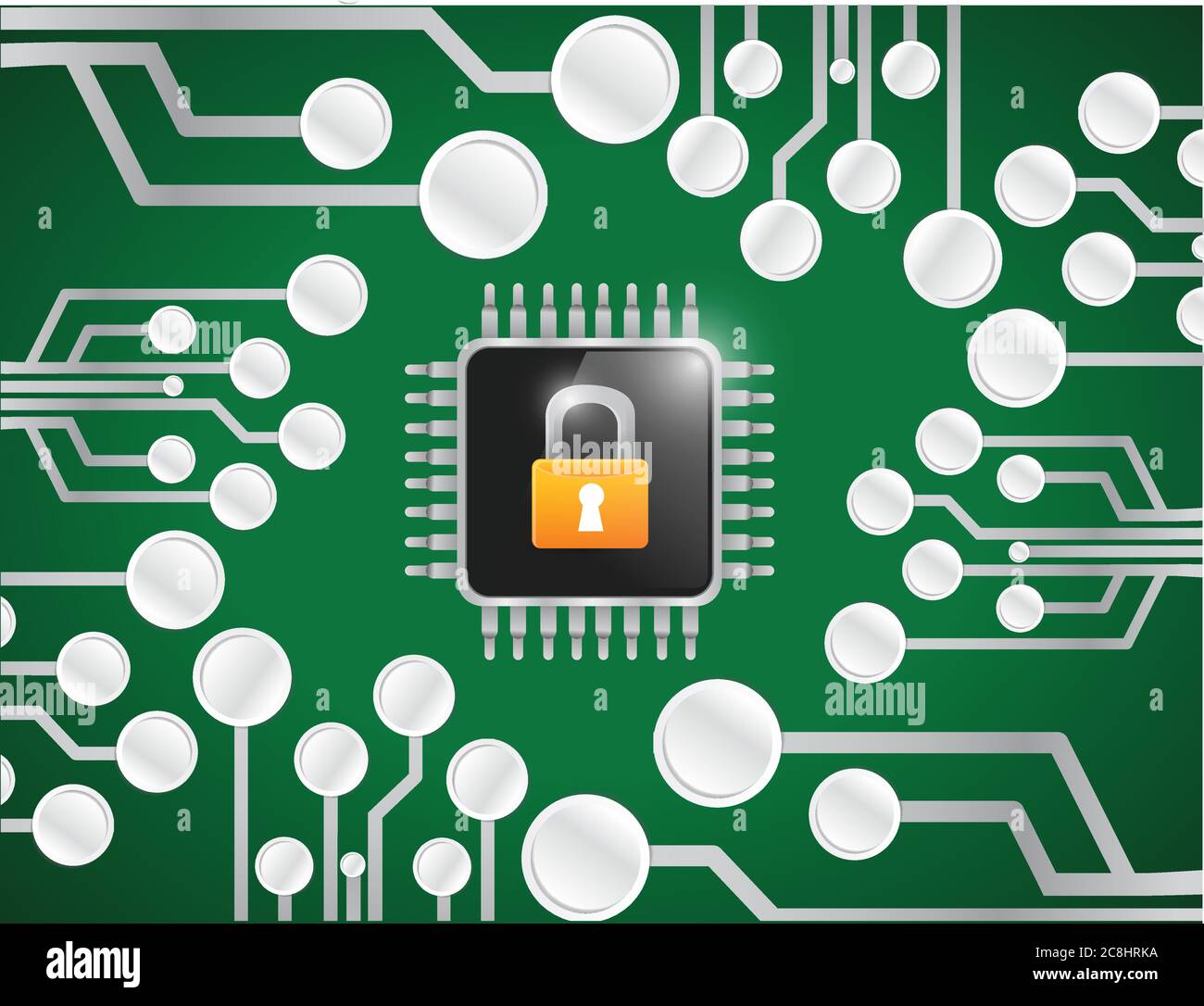 Chip lock security illustration design over a network connection background Stock Vector