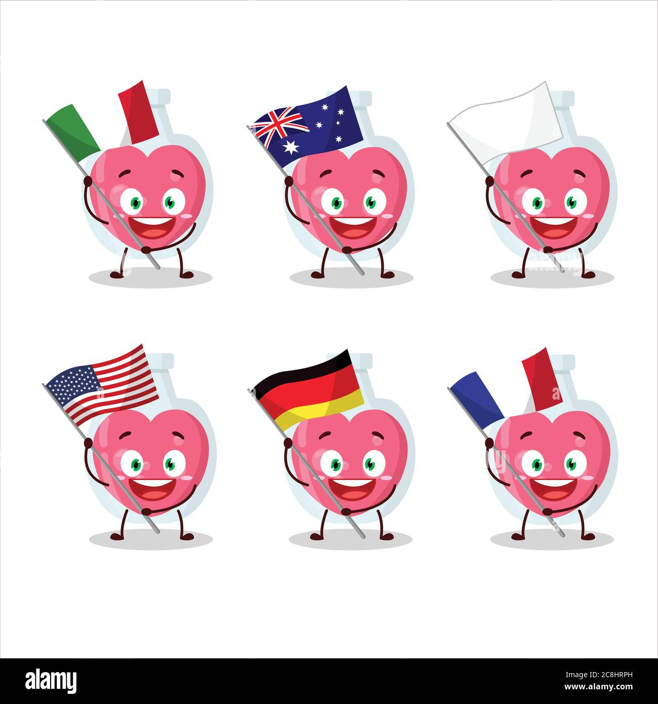 Love potion cartoon character bring the flags of various countries Stock Vector