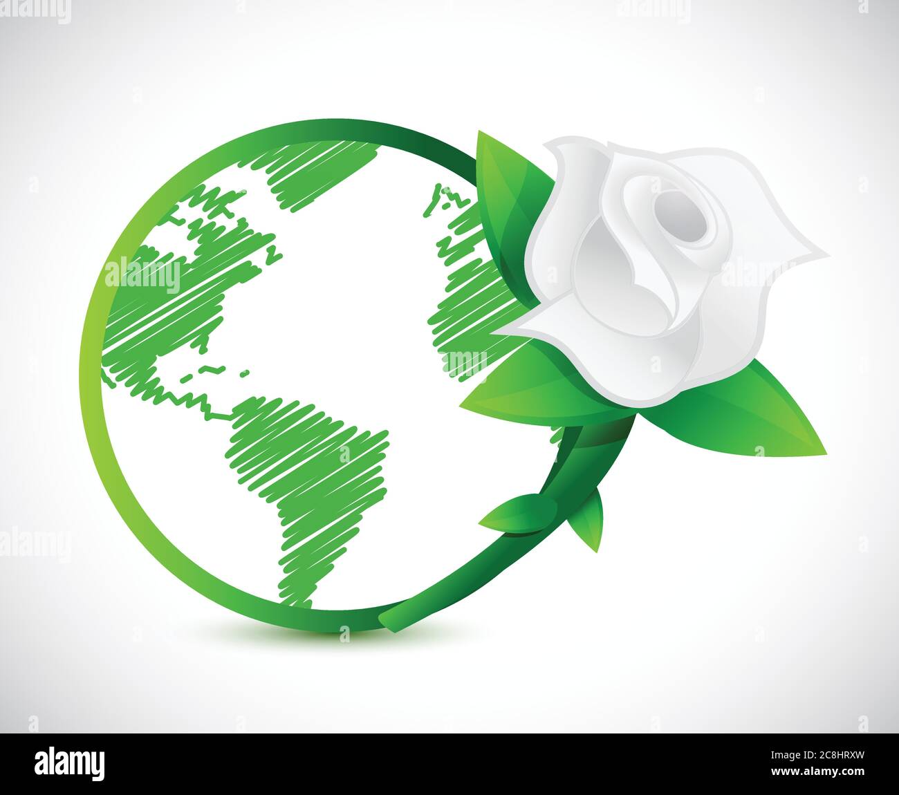 Green globe and a rose. illustration design over a white background