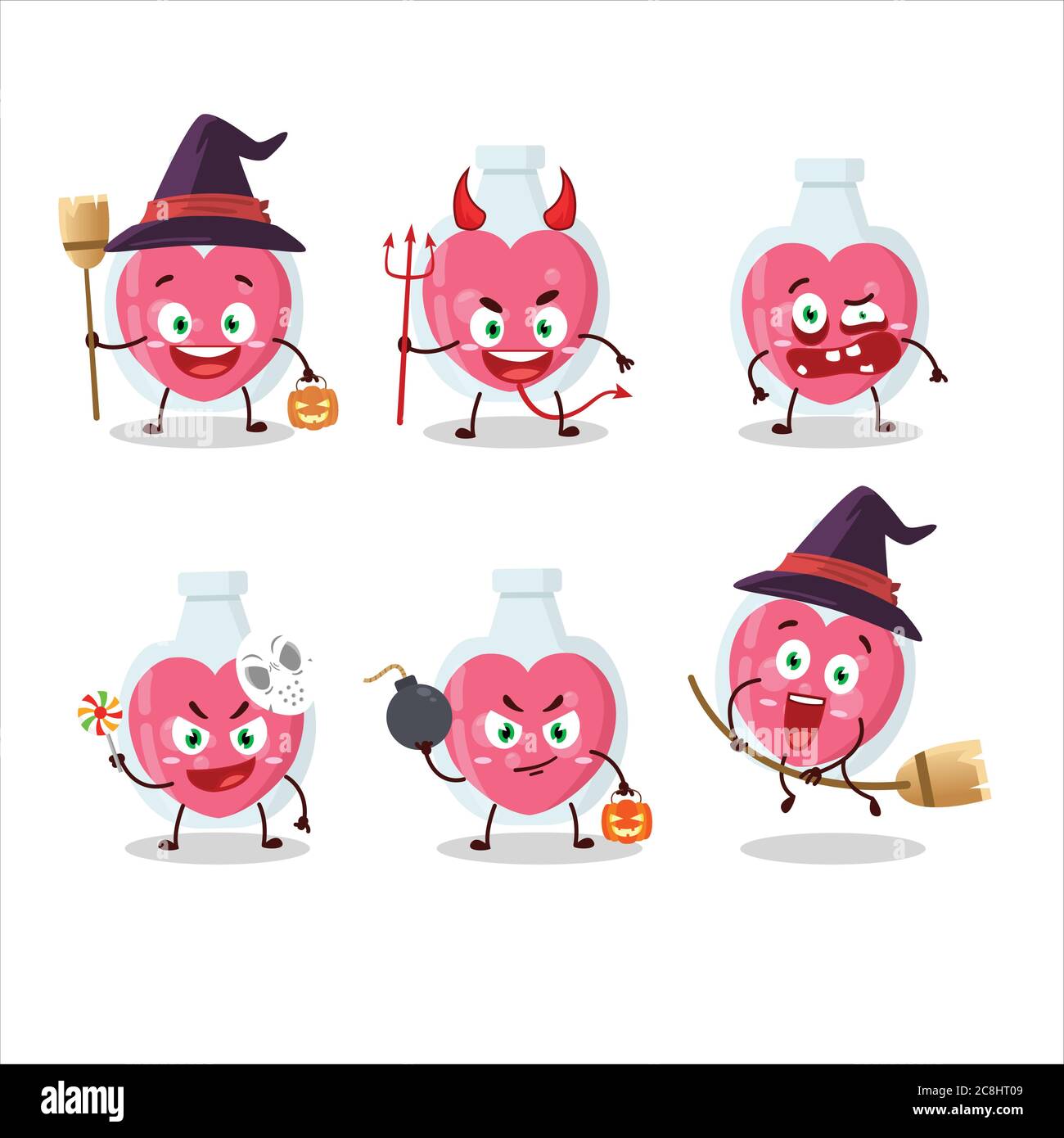 Halloween expression emoticons with cartoon character of love potion Stock Vector