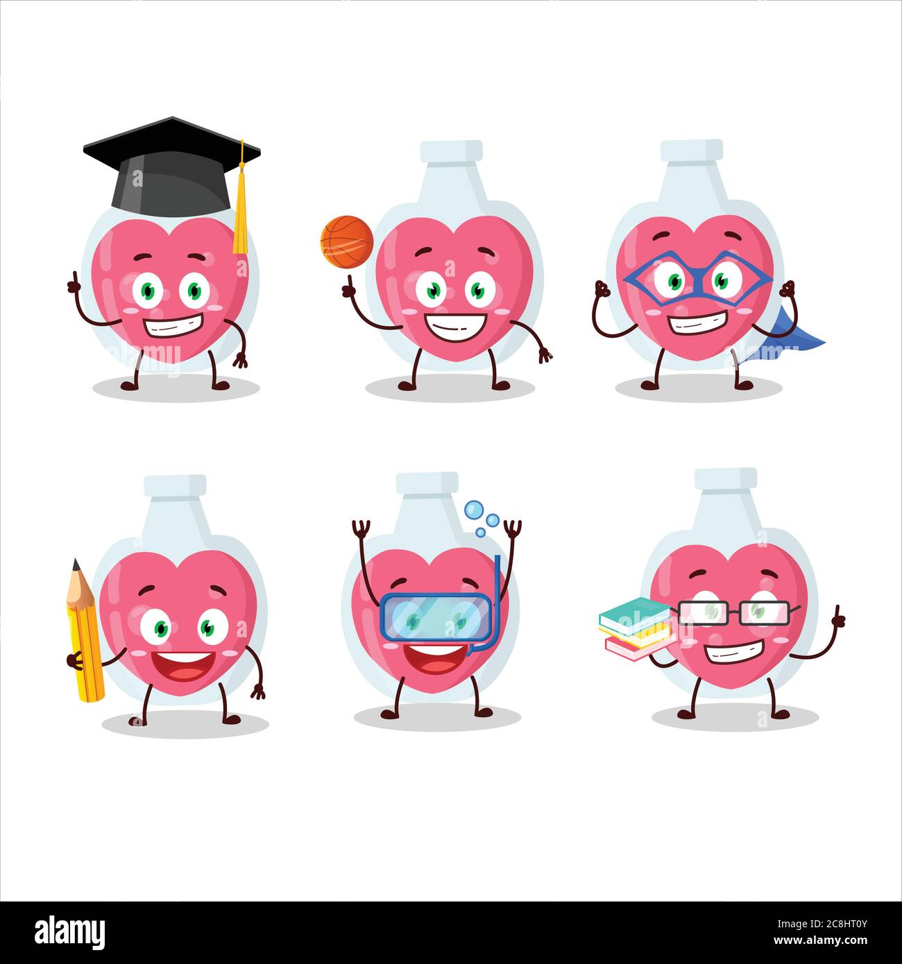 School student of love potion cartoon character with various expressions Stock Vector