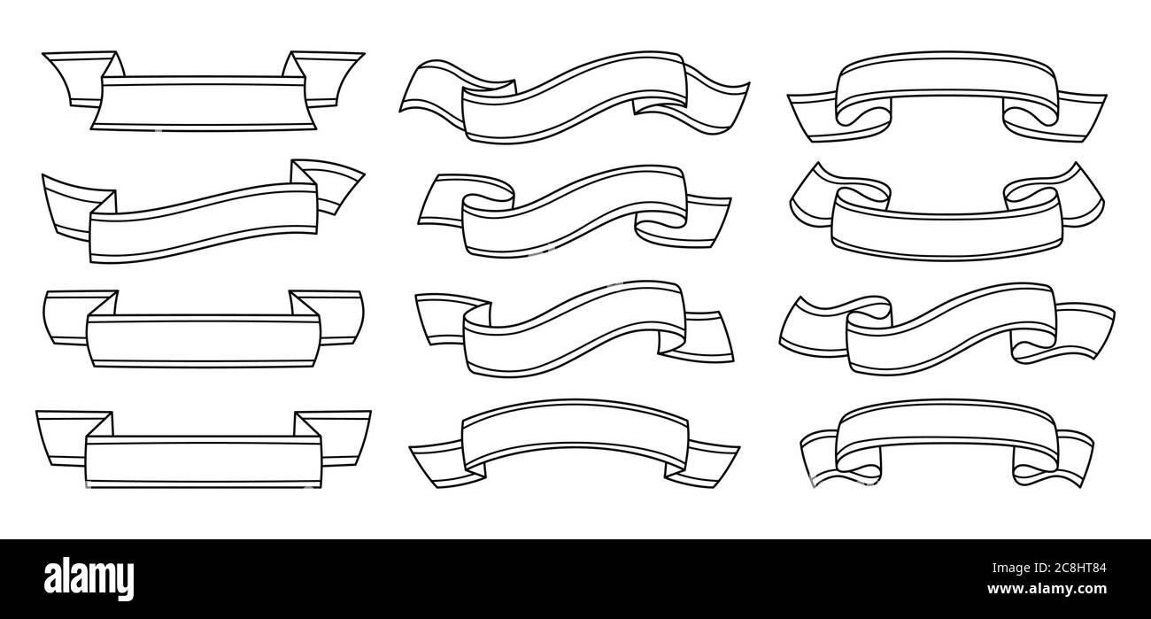 Ribbon outline set. Decorative icons, tape blank flat collection ...