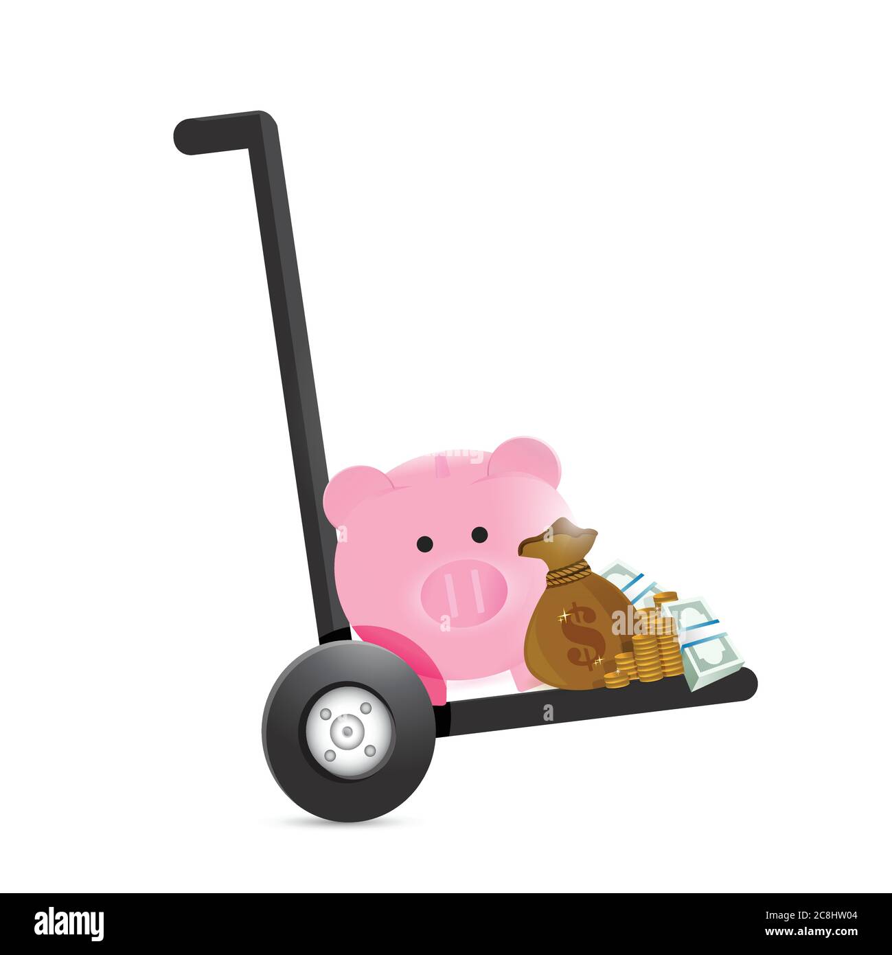 Piggy bank handtruck on white background industry suff Stock Vector