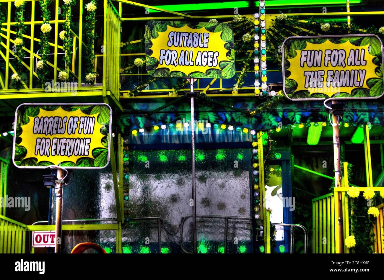 Fun House at a fun fair with signs to attract thrill seekers, Suitable ...