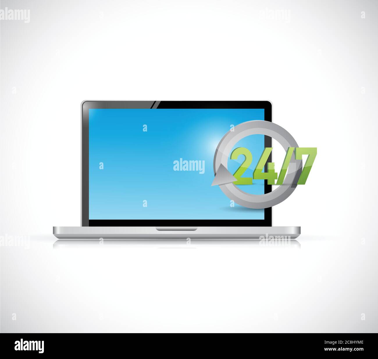 Laptop 24 7 help support illustration design over a white background Stock Vector
