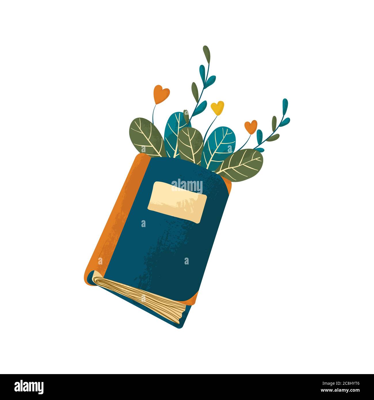 Notebook vector illustration in flat cartoons style with texture. Closed notebook with flowers and plants isolated on white background. Notebook. Flat Stock Vector