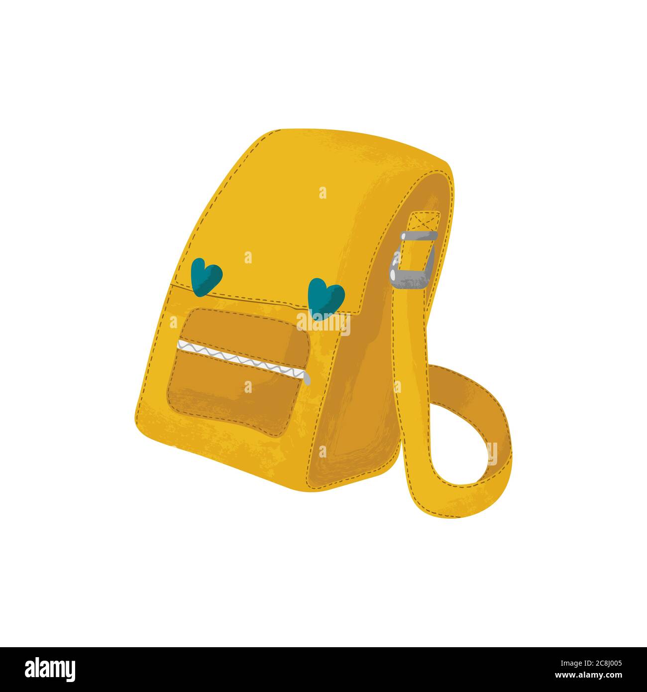 Yellow schoolbag isolated on white background. Vector illustration of yellow bag in flat cartoons style with texture. Modern bag, great design for any Stock Vector