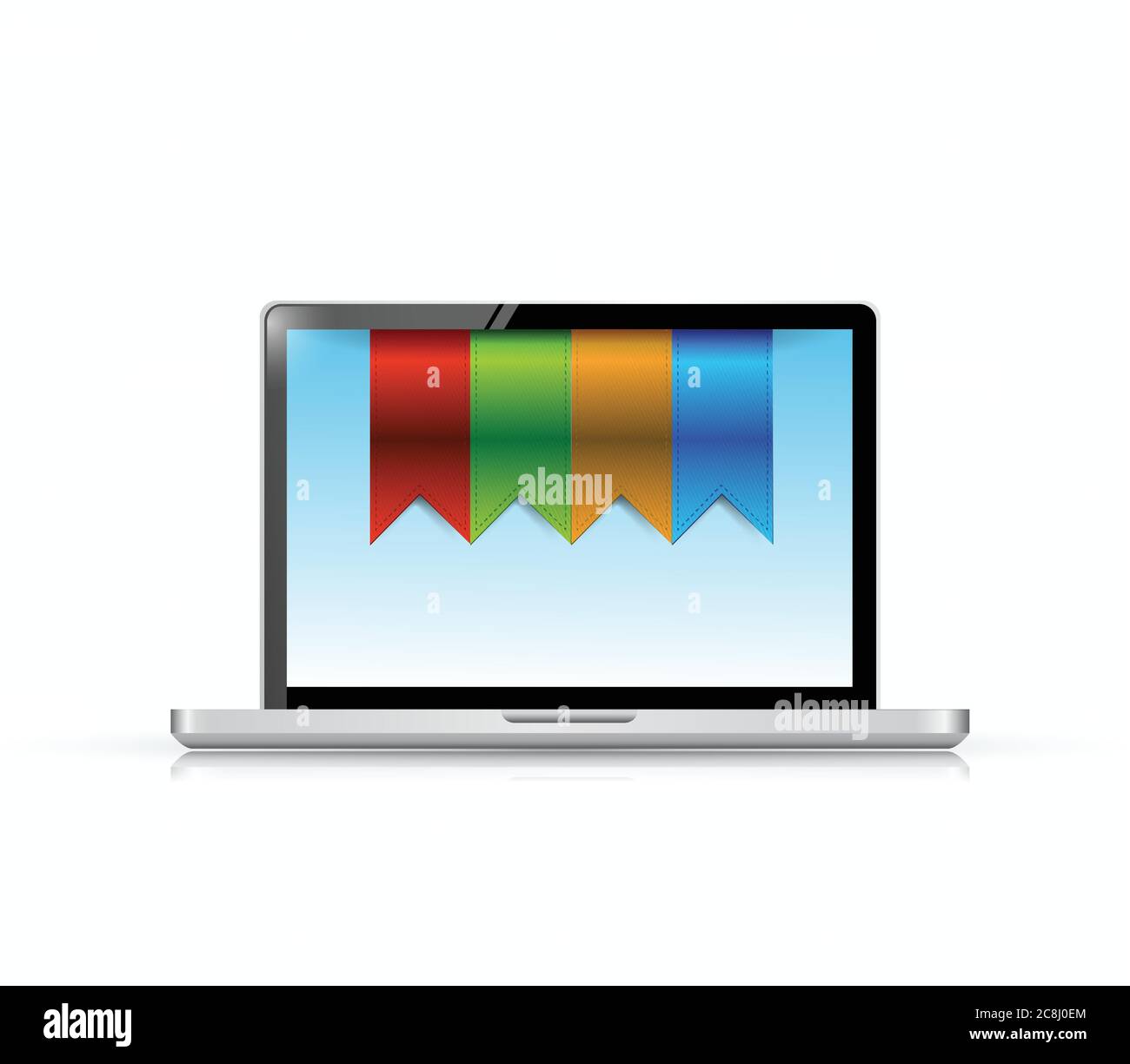 Laptop and hanging banners illustration design over a white background Stock Vector