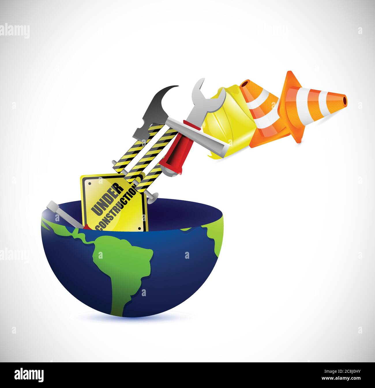 Globe under construction illustration design over a white background Stock Vector