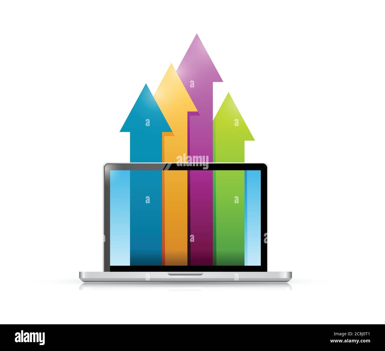 Laptop and up business color arrows illustration design over a white ...