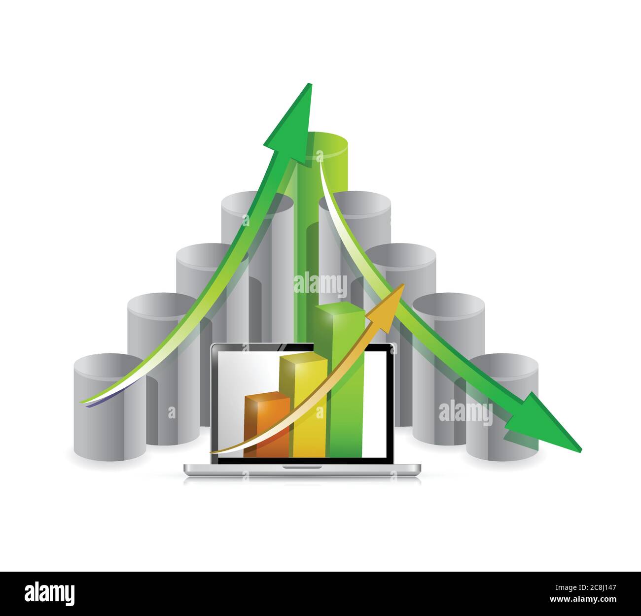 Business graphs and computer. illustration design over a white background Stock Vector