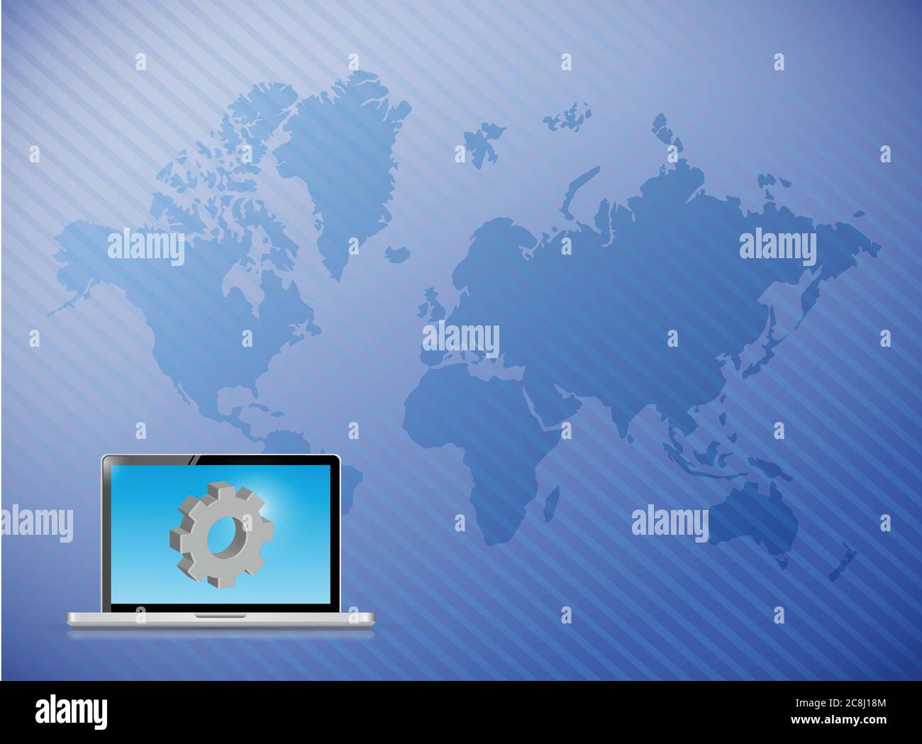 Industrial laptop computer over a world map background Stock Vector