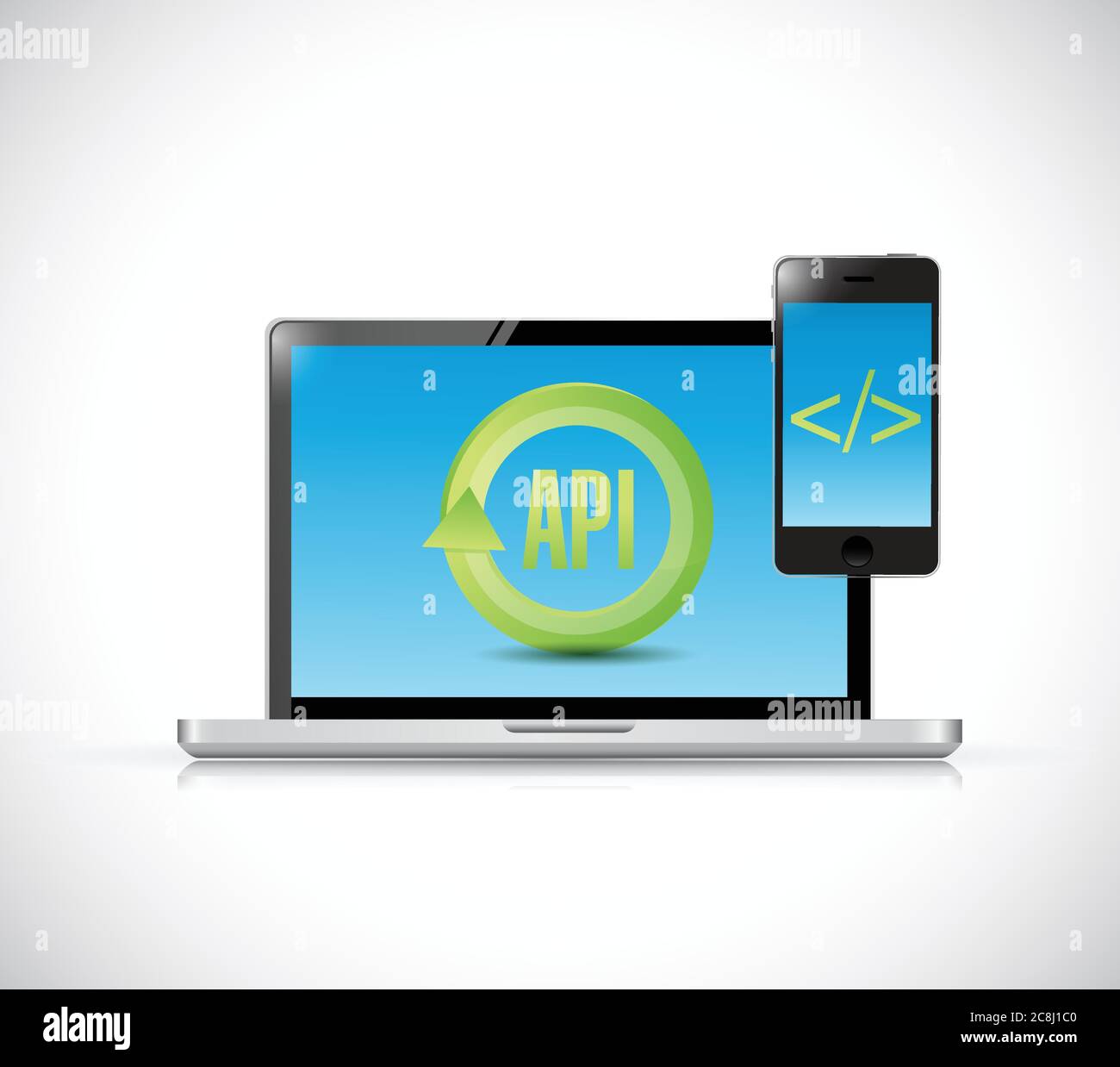 Laptop and phone application programing interface. illustration design over a white background Stock Vector
