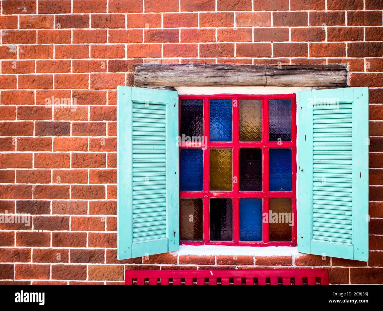 Vintage window on the red brick building Stock Photo - Alamy