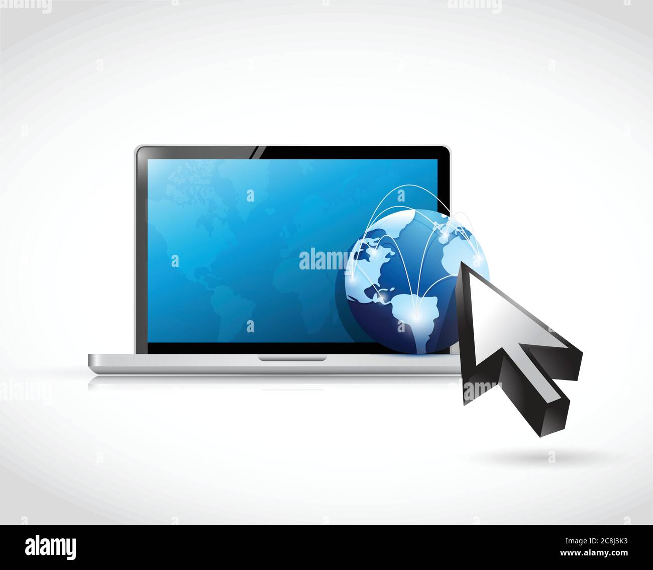 Laptop globe cursor illustration design over a white background Stock Vector