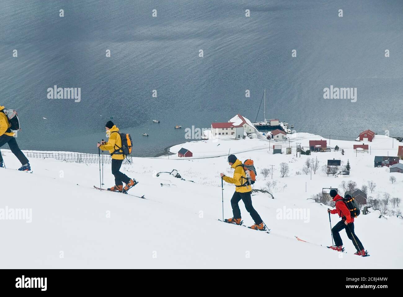Ski mountaineerers during uphill in the northern norwegian Lyngen alps Stock Photo