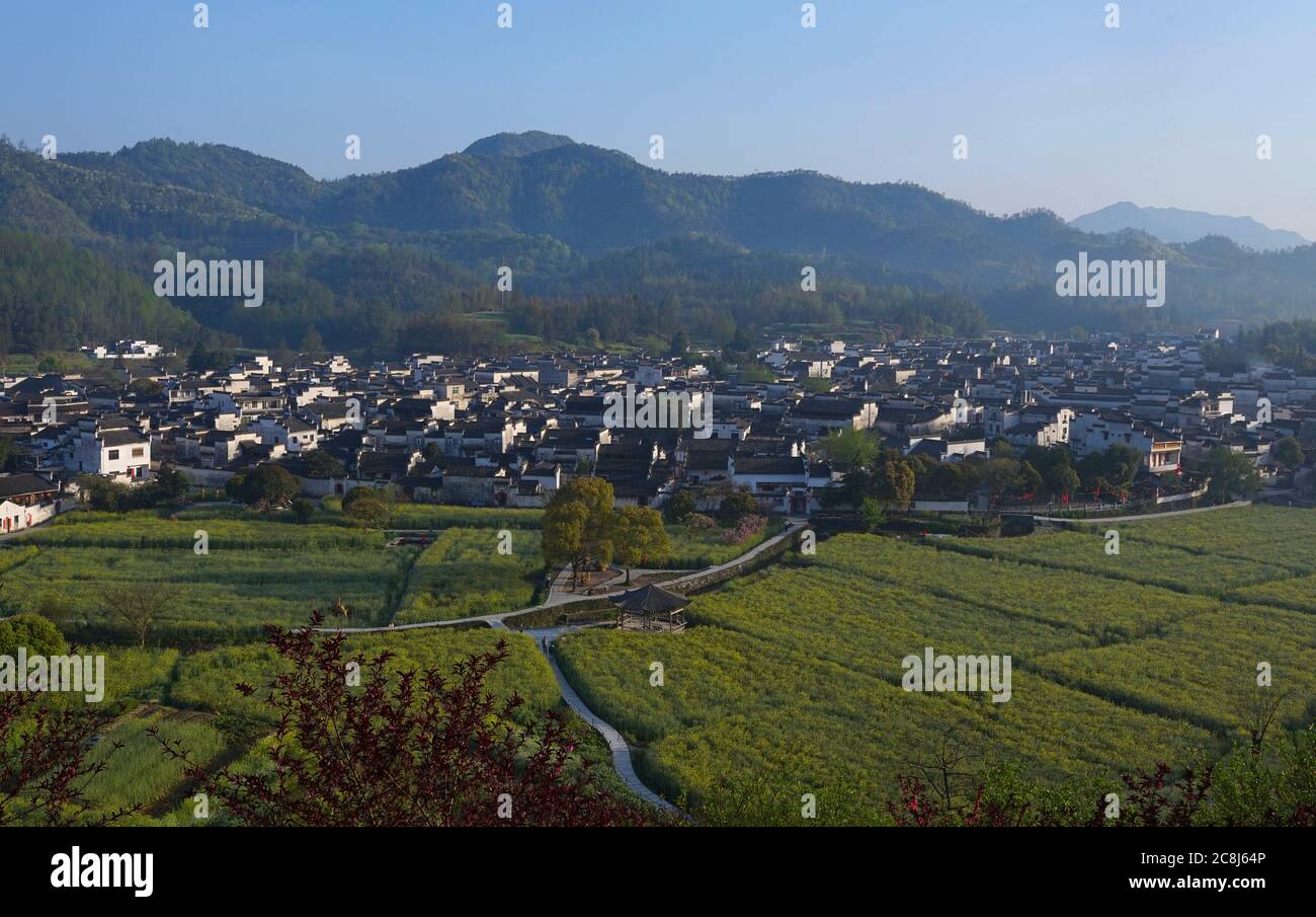 Xidi, old townscape morning of Huang Mountain in China.  Huizhou Architecture style, one of the typical Chinese old township architectures. Stock Photo