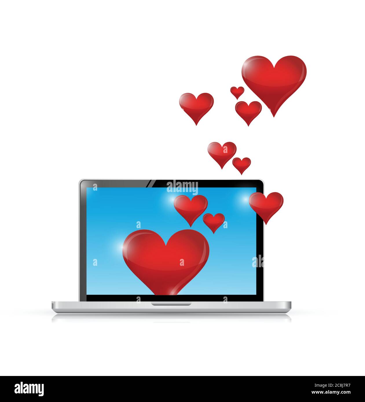 Computer love connection. internet communication concept. illustration