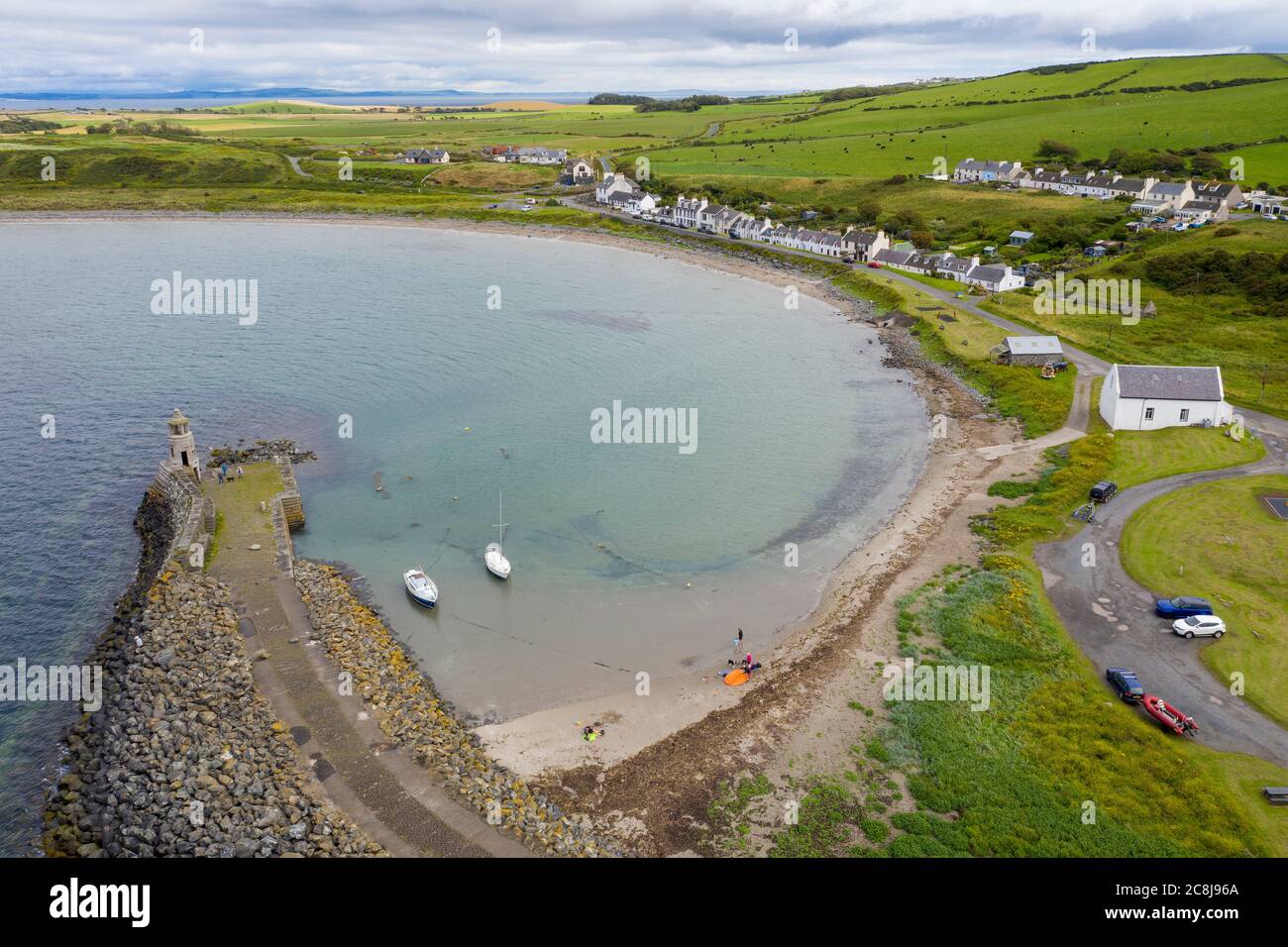 Aerial view of Port Logan, Dumfries & Galloway, Scotland. . Stock Photo
