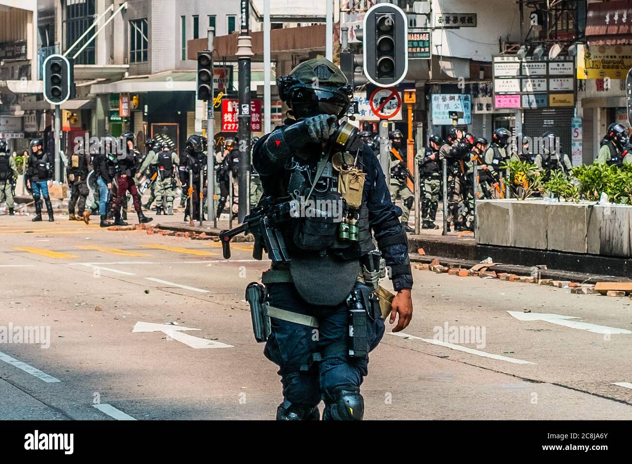 HongKong - November, 2019:  Riot Police during the 2019 Hong Kong protests Stock Photo