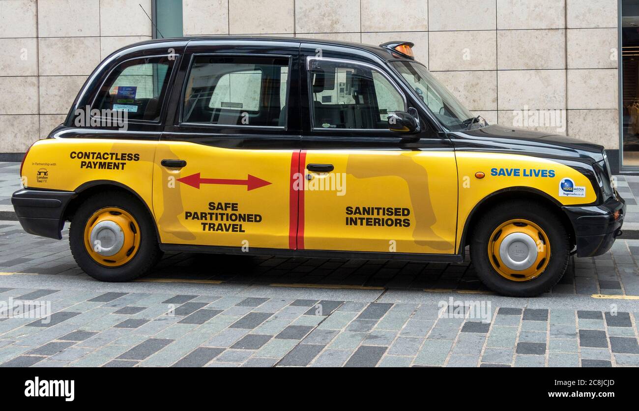 Taxi painted for the pandemic in Liverpool Stock Photo